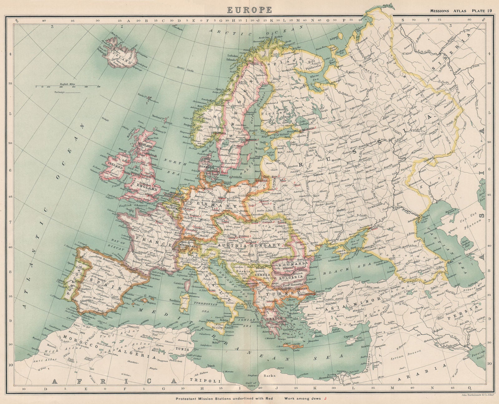 EUROPE. Protestant Mission stations & work among Jews 1911 old antique map